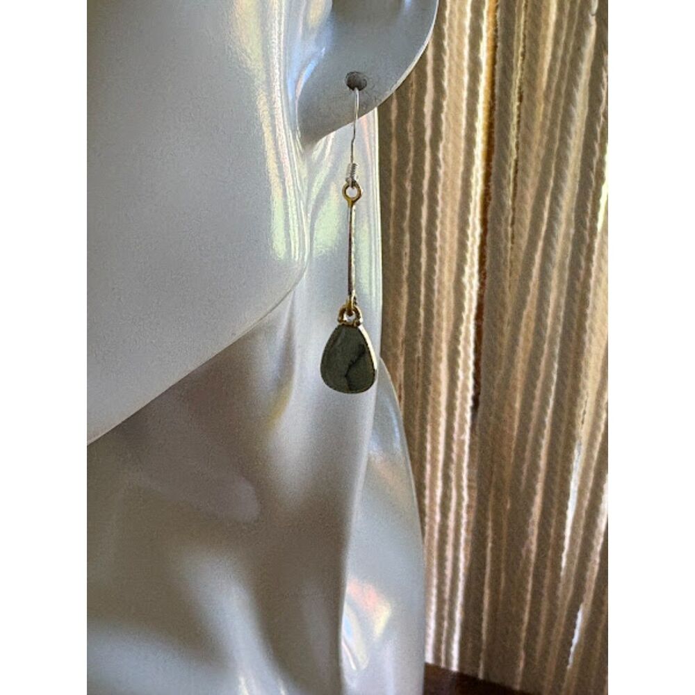 S925 Sterling Silver Turquoise Oval Drop Earrings NEW 2"